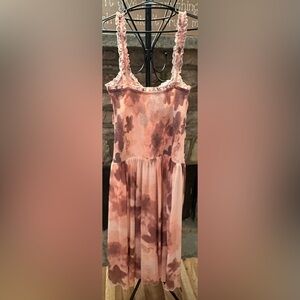 (NWT) Free People Pink Tie Dye Smocked Midi Dress XL Boho Festival Cottagecore